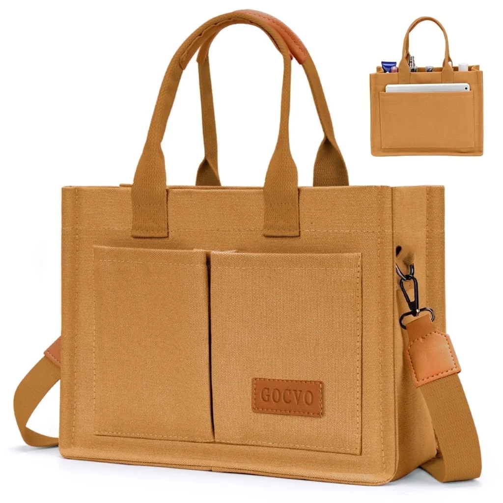 Gocvo Large Multi-Pocket Canvas Tote Bag – Everyday Organization — alternate angle showing full product