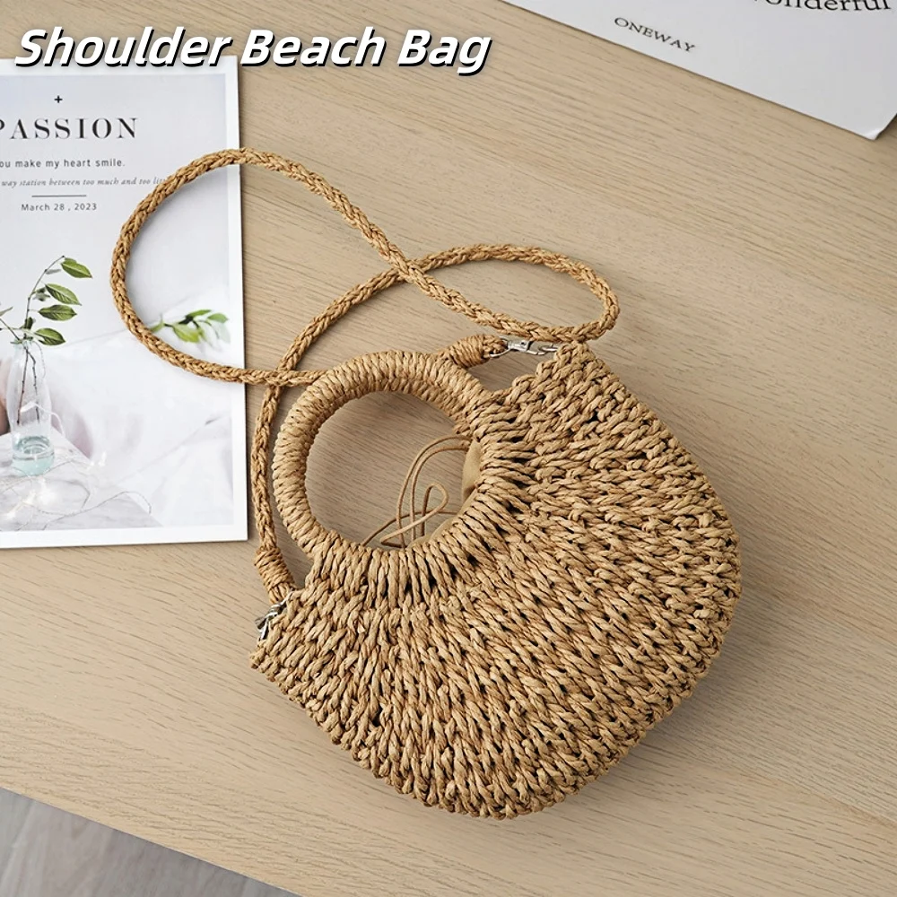 Gocvo Straw Beach Bag Womens Crossbody Shoulder Vacation Purse for Summer — alternate angle showing full product