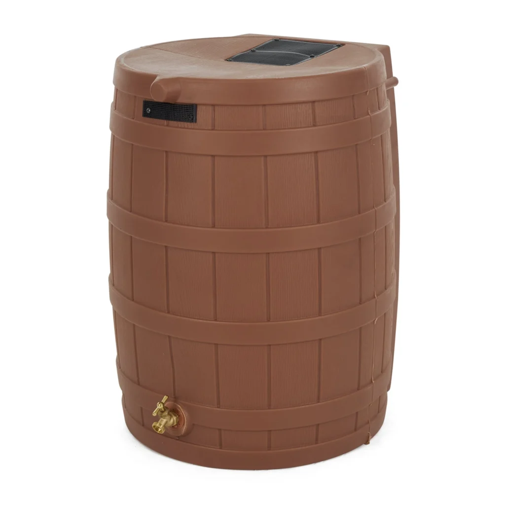 Good Ideas Recycled 50-Gallon Rain Barrel – Sustainable Design — close-up detail of design and finish