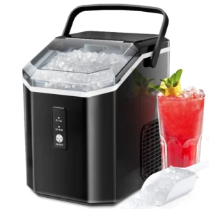 Goosiay 33lbs Day Portable Nugget Ice Maker Countertop Crushed Ice Machine with Self Cleaning for Home Party RV Camping Stainless Steel Black