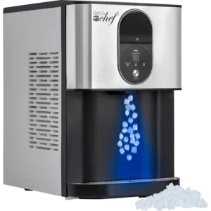 Goosiay 33lbs Day Portable Nugget Ice Maker Countertop Crushed Ice Machine with Self Cleaning for Home Party RV Camping Stainless Steel Black