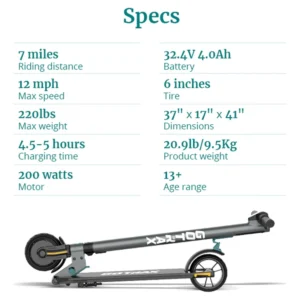 GOTRAX G2Plus Foldable Electric Scooter for Adult Teens Age of 8 with 6 Tires 200W 12mph Gray