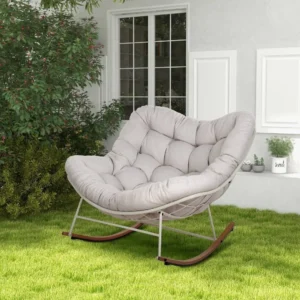 Grand Patio Indoor Outdoor Royal Adult Rocking Chair Padded Cushion Rocker Recliner Chair Outdoor for Front Porch Garden Patio Backyard Beige