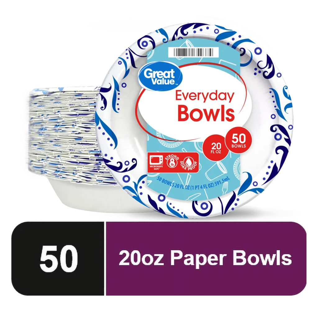 Great Value Everyday Strong Soak Proof Microwave Safe Disposable Paper Bowls 20 oz Patterned 50 Count
