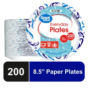 Great Value Everyday Strong Soak Proof Microwave Safe Disposable Paper Plates 8 5 in Patterned 200 Count