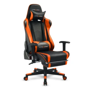 GTRACING Gaming Chair Ergonomic Office Desk Chair with Lumbar Support PU Leather Footrest Adjustable Headrest Red