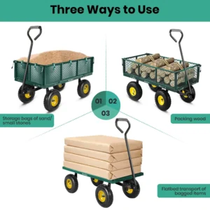 GVDV Heavy Duty Steel Garden Cart Liner 660lbs Capacity 3 Cu ft 10 All Terrain Wheels Black Yellow Durable Utility Cart Yard Work Hauling Outdoor Use