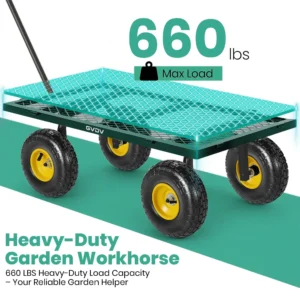 GVDV Heavy Duty Steel Garden Cart Liner 660lbs Capacity 3 Cu ft 10 All Terrain Wheels Black Yellow Durable Utility Cart Yard Work Hauling Outdoor Use