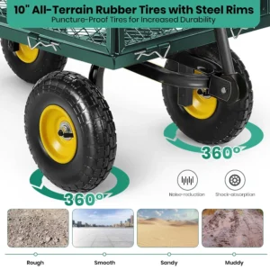 GVDV Heavy Duty Steel Garden Cart Liner 660lbs Capacity 3 Cu ft 10 All Terrain Wheels Black Yellow Durable Utility Cart Yard Work Hauling Outdoor Use