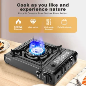 GVDV Portable Camping Stove, 1 Burner Butane Stove, 8530 BTU, Compact