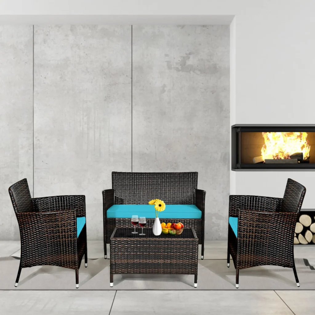 Gymax 4-Piece Rattan Patio Set – Durable Outdoor Seating Deal — alternate angle showing full product