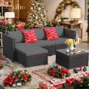 Gymax 4PCS Patio Rattan Conversation Furniture Set Outdoor Turquoise Cushioned 5