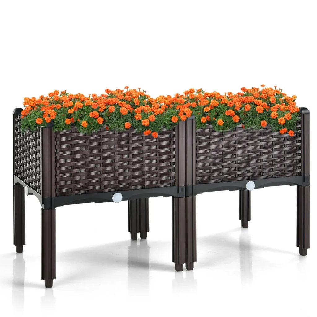 Gymax Elevated Plastic Raised Garden Bed Planter Kit for Flower Vegetable Grow 2 Set — alternate angle showing full product