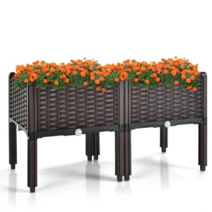 Gymax Elevated Plastic Raised Garden Bed Planter Kit for Flower Vegetable Grow 2 Set