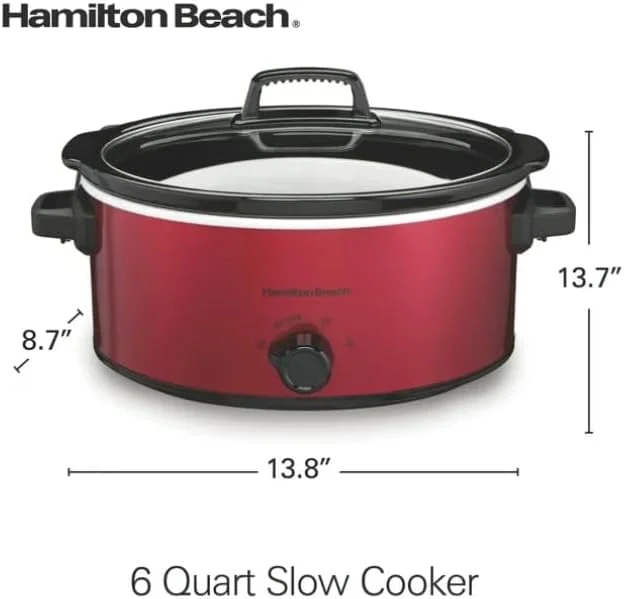 Hamilton Beach 6 Quart Slow Cooker – Removable Crock, Red β alternate angle showing full product