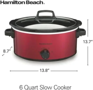 Hamilton Beach Slow Cooker 6 Quart Large Capacity Serves 7 Dishwasher Safe Removable Crock Red