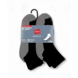 Hanes Men s Cool Dri Ankle Socks with Ventilation 3 Pack Black Assortment 6 12