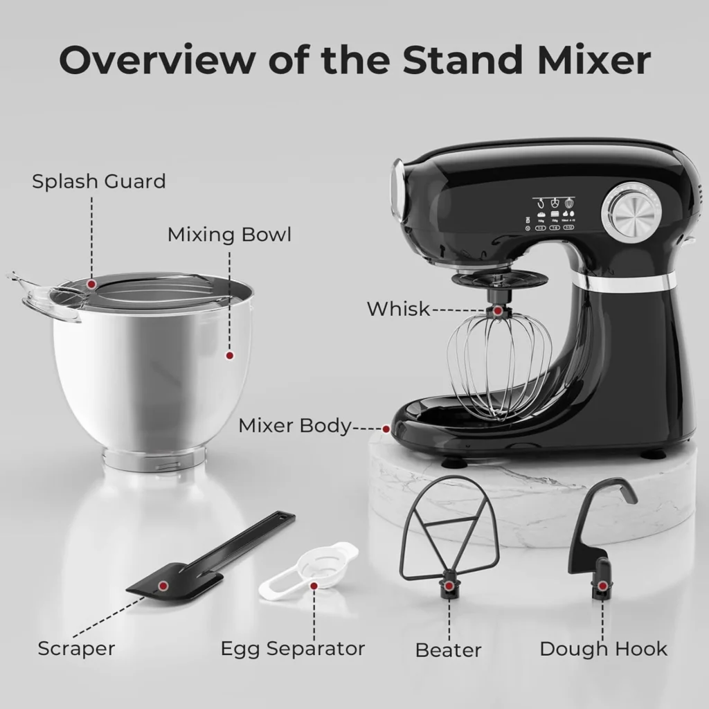 Havato 12-Speed Tilt-Head Stand Mixer 5.3QT – Red Stainless Steel Bowl β close-up detail of design and finish