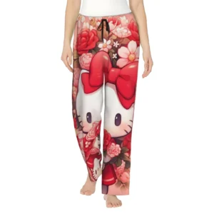 Hello Kitty Holiday All Over Print Women s Wide Leg Sleep Pajama Pants Small
