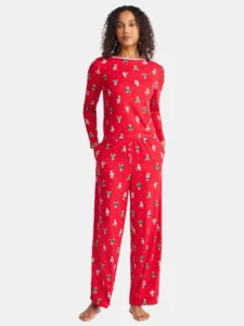 Holiday Time Women s Long Sleeve Sleep Top and Wide Leg Pants Pajama Set 2 Piece Sizes XS 3X