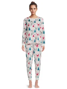 Holiday Time Women s Long Sleeve Sleep Top and Wide Leg Pants Pajama Set 2 Piece Sizes XS 3X