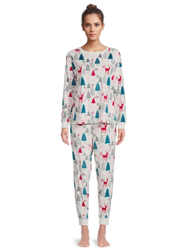 Holiday Time Women’s Long Sleeve Wide Leg Pajama Set – Cozy 2-Piece Sleepwear β alternate angle showing full product