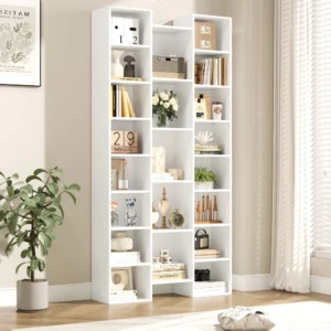 Homfa 21 Cube Wood Bookcases with Adjustable Shelves Triple Width Industrial Bookshelves CD Display Storage Rack White