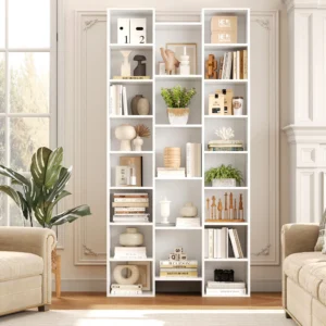 Homfa 21 Cube Wood Bookcases with Adjustable Shelves Triple Width Industrial Bookshelves CD Display Storage Rack White