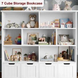 Homfa 7 Cube Toy Storage Organizer Kids Geometric Bookcase and Bookshelf with 4 Drawers White