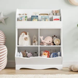 Homfa 7 Cube Toy Storage Organizer Kids Geometric Bookcase and Bookshelf with 4 Drawers White