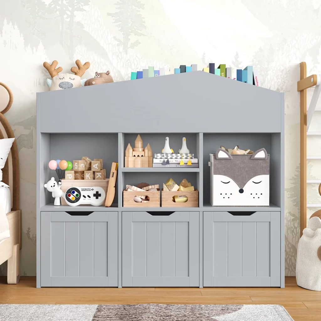 Homfa 7-Cube Geometric Kids Toy Storage & Bookcase – White — alternate angle showing full product