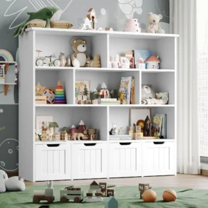 Homfa 7 Cube Toy Storage Organizer Kids Geometric Bookcase and Bookshelf with 4 Drawers White