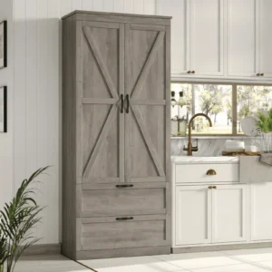 Homfa 70 Tall Kitchen Pantry with Shelf Drawer Farmhouse 2 Door Pantry Storage Cabinet for Dining Room Living Room Rustic Brown