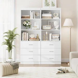 Homfa 71 Tall Bookcases with 3 Large Drawers 3 Tier Wooden Storage Bookshelf for Living Room Home Office White