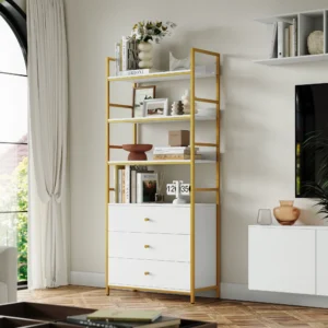 Homfa 71 Tall Bookcases with 3 Large Drawers 3 Tier Wooden Storage Bookshelf for Living Room Home Office White