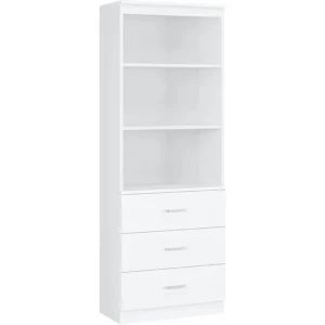 Homfa 71 Tall Bookcases with 3 Large Drawers 3 Tier Wooden Storage Bookshelf for Living Room Home Office White