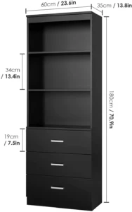 Homfa 71 Tall Bookcases with 3 Large Drawers 3 Tier Wooden Storage Bookshelf for Living Room Home Office White
