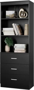 Homfa 71 Tall Bookcases with 3 Large Drawers 3 Tier Wooden Storage Bookshelf for Living Room Home Office White