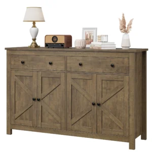 Homfa Farmhouse Kitchen Sideboard, 4-Doors 2-Drawers Wood Buffet