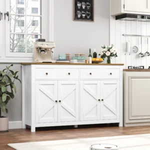 Homfa Farmhouse Kitchen Sideboard, 4-Doors 2-Drawers Wood Buffet