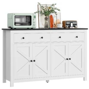 Homfa Farmhouse Kitchen Sideboard, 4-Doors 2-Drawers Wood Buffet
