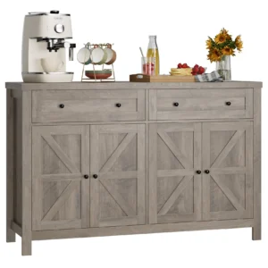 Homfa Farmhouse Kitchen Sideboard, 4-Doors 2-Drawers Wood Buffet