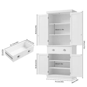 Homfa Modern Bathroom Floor Cabinet with 4 Drawers Free Standing Medicine Cabinet Storage Organizer Unit for Living Room Bedroom White
