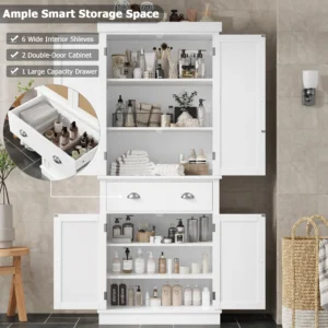 Homfa Modern Bathroom Floor Cabinet with 4 Drawers Free Standing Medicine Cabinet Storage Organizer Unit for Living Room Bedroom White