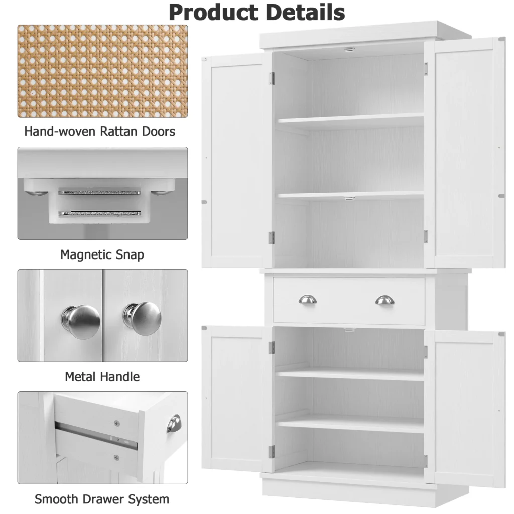 Homfa Modern 4-Drawer Floor Cabinet – Versatile White Storage β close-up detail of design and finish