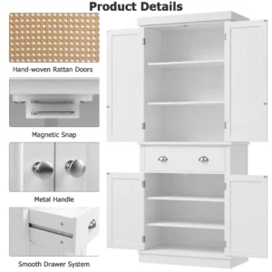 Homfa Modern Bathroom Floor Cabinet with 4 Drawers Free Standing Medicine Cabinet Storage Organizer Unit for Living Room Bedroom White