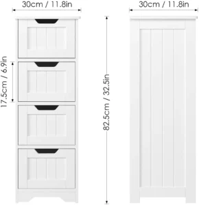 Homfa Modern Bathroom Floor Cabinet with 4 Drawers Free Standing Medicine Cabinet Storage Organizer Unit for Living Room Bedroom White