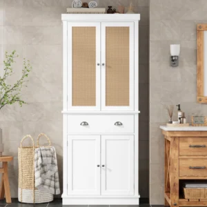 Homfa Modern Bathroom Floor Cabinet with 4 Drawers Free Standing Medicine Cabinet Storage Organizer Unit for Living Room Bedroom White