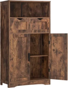 Homfa Storage Cabinet with Rattan Doors Tall Cabinet Rattan Cabinet with Drawers Accent Versatile Cabinet for Living Room Oak