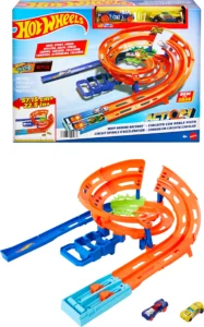 Hot Wheels Action 4 Loop Crash Out Track Set with Motorized Booster 1 64 Scale Toy Car